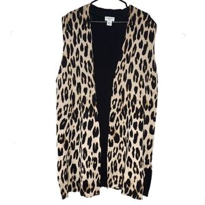 Carmen Marc Valvo Womens Cardigan Size 1X Sleeveless Leopard Animal Print Casual